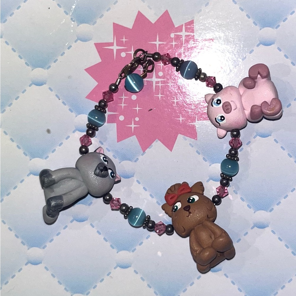 Handmade Bracelet Clay Littlest Pet Shop Animals Beads Beaded Girls Childs
